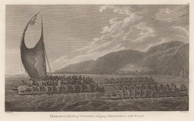 Kalaniopuu, König von Hawaii, bringt Geschenke zu Captain Cook von John Webber